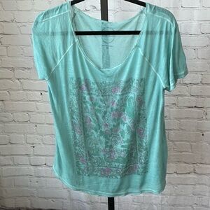 Lucky Brand Slub Knit Green Graphic T-Shirt Size Medium